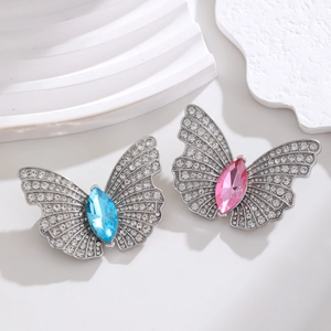 Elegante Schmetterlingsbroschen in Blau und Rosa mit Strasssteinen für Anzugaccessoires