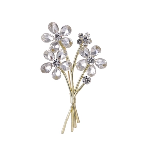 Élégante Broche Bouquet de Fleurs en Alliage de Zinc Doré avec Strass Épingle Florale pour Femmes Accessoires de Robe