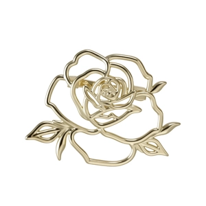 Élégant Broche Fleur de Rose Ajourée pour Femme Couleur Or Alliage de Zinc Camélia Épingle Accessoire de Mode pour Mariage Fête