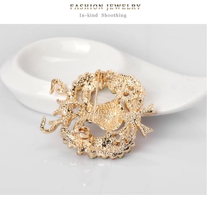 Close-up of golden alloy brooch back with secure pin clasp and textured relief finish