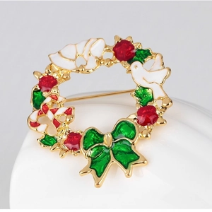 Weihnachtskranz Brosche Mit Friedenstaube Schleife Legierung Emaille Mode Corsage Schmuck Für Damen Herren Festliches Geschenk