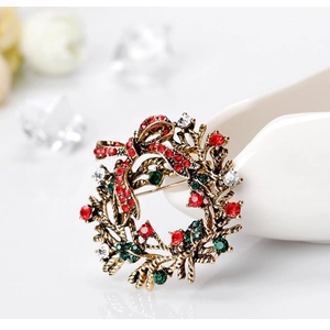 Vintage Weihnachtskranz Brosche Pin Rot Grün Strass Legierung Schleife Brosche Für Damen Festliche Party Schmuck Geschenk