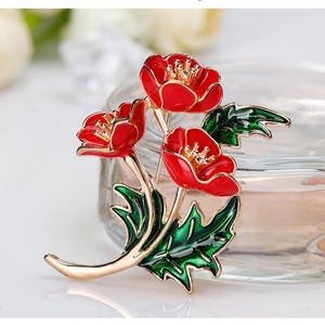 Kreative Legierung Emaille Mohnblumen Brosche Elegante Rote Blumen Kleidung Accessoires Mode Öltropfen Korsett Nadel Damen