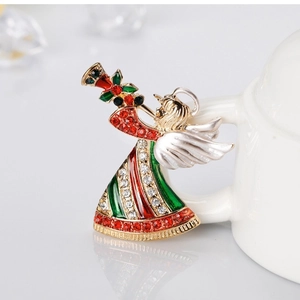 Broche Ange de Noël Avec Strass Et Émail Alliage Ange Soufflant Dans Un Cor Anstecknadel pour Hommes Femmes Cadeau de Noël Bijoux