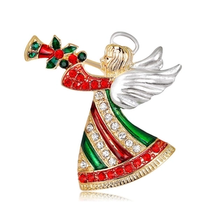 Broche ange de dessin animé avec strass et émail pour décoration de Noël mode