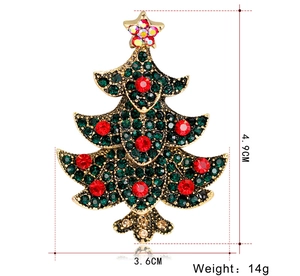 Detail view of colorful Christmas tree brooch with dimensions 4.9CM by 3.6CM and 14g weight