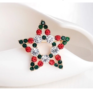 Broche Étoile de Noël Alliage de Zinc Plqué Or Strass Multicolore Étoile Épingle de Poitrine pour Femmes Hommes Bijoux de Fête Cadeau