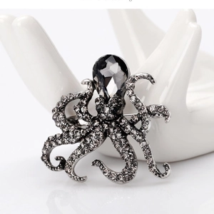 Vintage Octopus Animal Brooch Pin For Women Men Alloy Rhinestone Inlaid Sea Life Creature Suit Apparel Jewelry Accessories