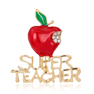 Kreative Super Teacher Roter Apfel Brosche Legierung Strass Emaille Anstecknadel Schmuck Geschenk Für Damen Lehrer Lehrertag