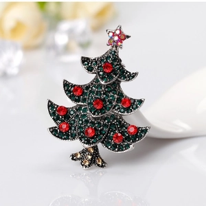 Alloy Green Rhinestone Christmas Tree Brooch Pin For Women Star Top Crystal Vintage Holiday Party Jewelry Accessory Gift