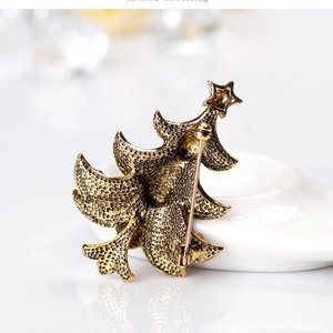 Back view of vintage gold Christmas tree brooch with textured alloy finish and pin clasp