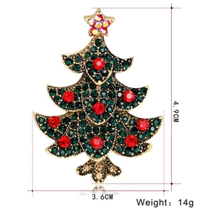 Fashionable Christmas tree brooch with colorful rhinestones measuring 4.9cm by 3.6cm