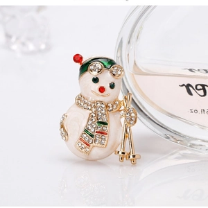 Broche Créative en Émail Bonhomme de Neige de Ski Alliage Strass Noël Festif Badge de Vêtements Accessoire Cadeau Pour Femmes Hommes Enfants