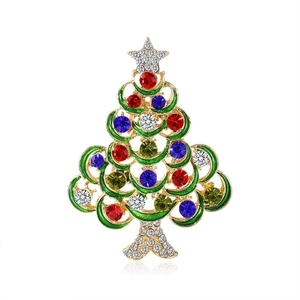 Spilla vintage a forma di albero di Natale in oro con strass colorati e smalto