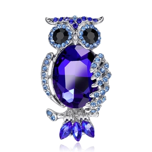 Vintage Alloy Owl Brooch For Women Luxury Blue Purple Rhinestone Animal Bird Lapel Pin Fashion Jewelry Dress Accessory