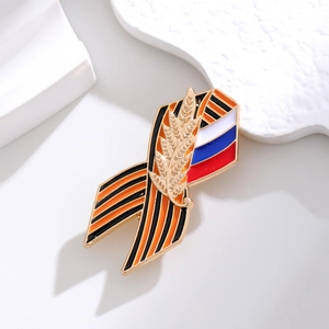 Creative St. George ribbon brooch with Russian flag colors and golden wheat spikes