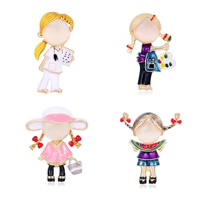 Set of 4 cartoon character enamel pins with opal inlay featuring doctor and painter designs