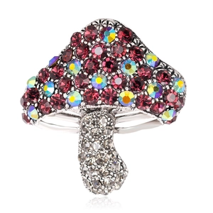 Vintage Alloy Mushroom Brooch For Women Colorful Rhinestone Inlaid Corsage Fashion Cute Retro Suit Jewelry Pin Decoration