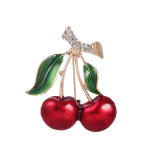 Broche en Forme de Cerise Rouge Douce pour Femmes Alliage de Zinc Émail Strass Bijoux Décoratifs Accessoire pour Pull Costume