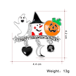 Spilla di Halloween con fantasma e zucca con ciondoli luna cuore e misura 4.4cm