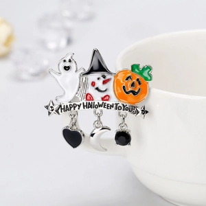 Spilla in Smalto di Halloween in Lega Zucca Fantasma Cappello da Mago Con Ciondoli Cuore Luna Gioielli Festivi da Donna Regalo