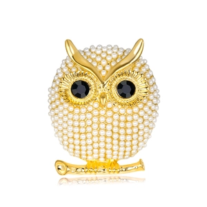 Owl Brooch For Women Alloy Vintage Style Animal Shape With White Artificial Pearl And Black Rhinestone Elegant Suit Dress Accessories