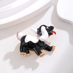 Simpatica Spilla a Forma di Cane Bassotto in Cartone Animato Smalto Lega Animale Pettorina Con Collare Strass Gioielli da Donna