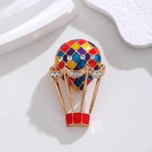 Colorful Enamel Hot Air Balloon Brooch With White Rhinestones Alloy Electroplated Cartoon Breastpin Jewelry Gift For Women