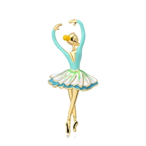 Broche de bailarina en aleación dorada con esmalte azul y blanco y detalles de brillo