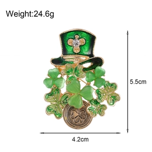St. Patrick's Day Brosche mit grünem Hut, Kleeblatt und Kristallen für Damen