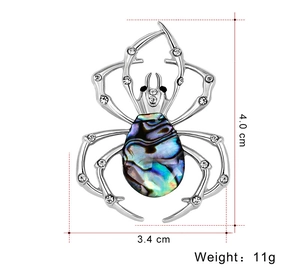Détails de la broche araignée créative avec dimensions 4,0cm x 3,4cm et poids de 11g