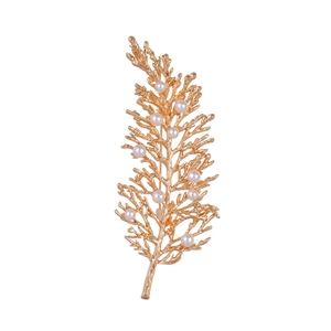 Elegante Spilla a Foglia in Lega con Künstliche Perle d'Imitazione a Forma di Spiga di Grano Ramo per Donna Gioielli di Moda Oro Argento
