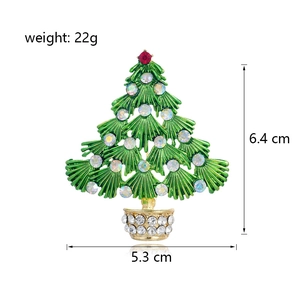 Broche sapin de Noël en strass et émail vert, dimensions 6,4x5,3 cm, poids de 22 grammes