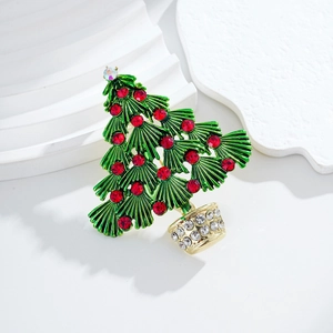 Exquise Broche Sapin de Noël en Émail Avec Strass Colorés Alliage Plaqué Or Épingle de Revers Festive pour Femme Cadeau