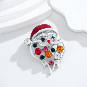 Christmas Santa Claus Brooch Pin For Women Men Multicolor Rhinestone Enamel Zinc Alloy Pin Festive New Year Jewelry Gift