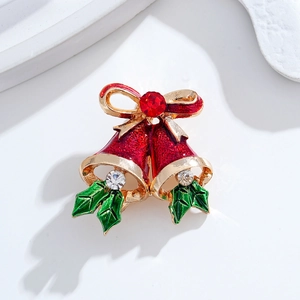 Spilla Campana di Natale in Lega Smalto Fiocco Foglia di Agrifoglio Spilla Strass Gioielli Festivi per Donna Uomo Festa di Natale Decorazione Regalo