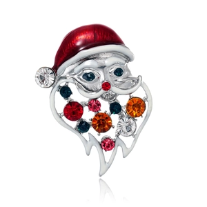 Stereoscopic Santa Claus brooch with red enamel and colorful rhinestones on silver base