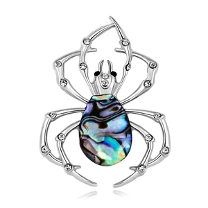 Broche Araignée Vintage en Alliage et Coquille d'Abalone pour Femme Plaqué Argent avec Strass Corsage Bijoux de Banquet Mode