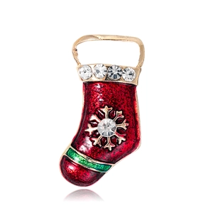 Weihnachtssocke Schneeflocke Brosche Zinklegierung Emaille Strass Reversnadel Feiertag Party Dekoration Damen Herren Accessoire