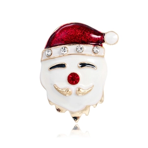 Cute Santa Claus Christmas Hat Brooch Pin With Rhinestone Enamel Zinc Alloy Badge For Suit Jacket Festive Holiday Party Jewelry