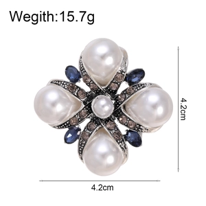 Baroque silver cross brooch with pearls and colorful rhinestones, 4.2cm square size