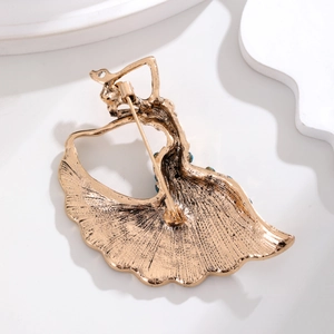 Vintage Dai style dancing girl brooch in gold alloy with blue rhinestones back view