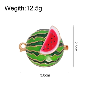 Enamel watermelon brooch pin with size dimensions and 12.5g weight on white background