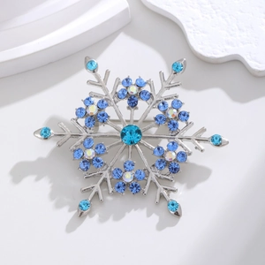 Élégante Broche Flocon de Neige en Alliage Avec Strass Bleus pour Femme Bijoux de Mode Plaqués Argent Accessoires de Fête