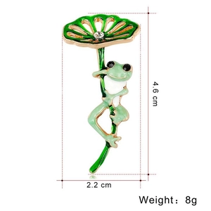 Spilla a rana su foglia di loto in lega placcata oro, misura 4,6 cm per 2,2 cm