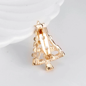 Back view of gold-plated Christmas tree brooch with secure safety pin clasp closure