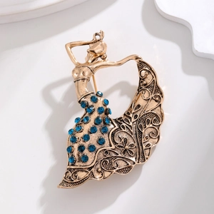 Spilla Vintage Stile Etnico Ragazza che Danza Lega Strass Blu Distintivo a Spilla Ragazza che Danza Accessori Moda Abbigliamento Donna