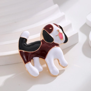Cute beagle dog enamel pin in gold alloy finish with colorful cartoon animal design