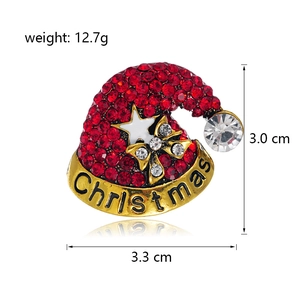 Sparkling red rhinestone Christmas hat brooch with artistic Christmas lettering and bow