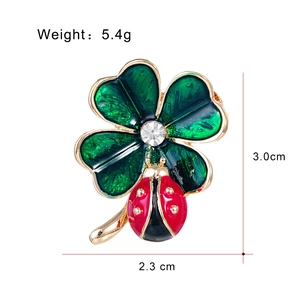 Broche coccinelle et trèfle à quatre feuilles en alliage doré avec dimensions
